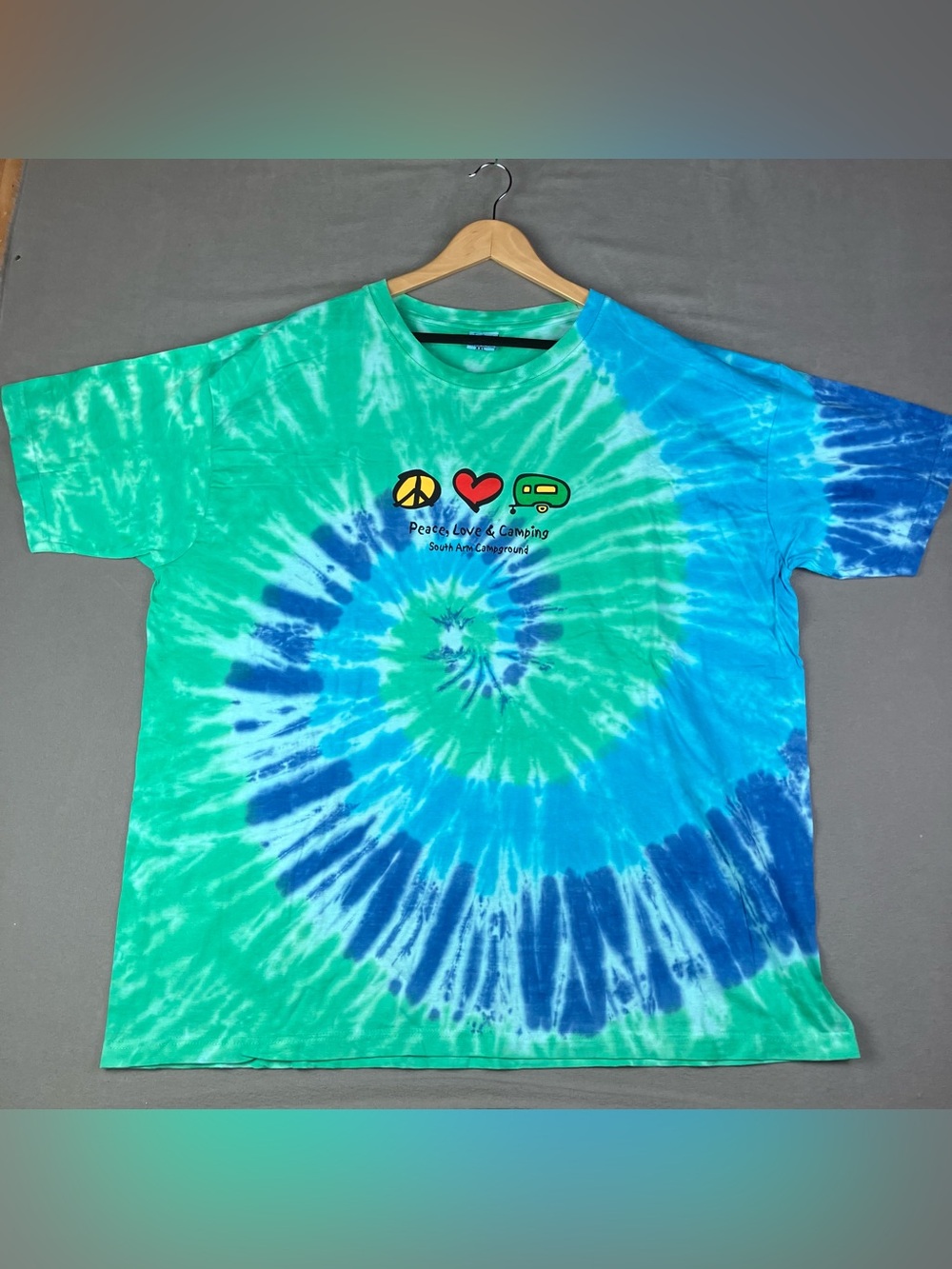 Vintage Tie Dye Short Sleeve T Shirt Size XXL Peace Love & Camping South Arm. In